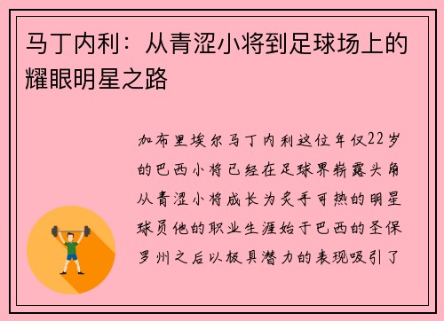 马丁内利：从青涩小将到足球场上的耀眼明星之路